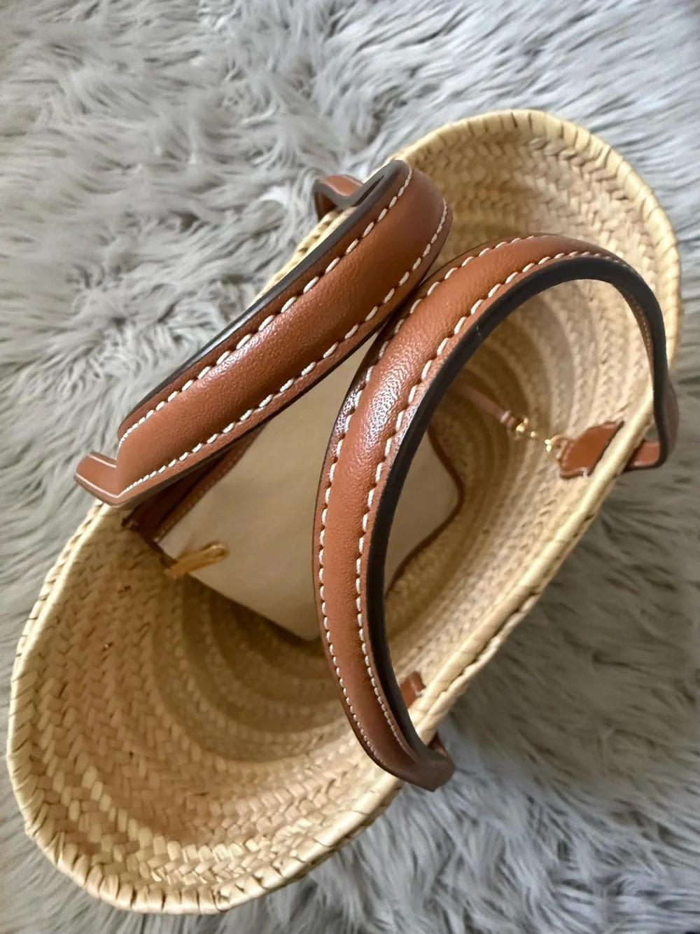 TORY BURCH Ella Straw Basket Tote in Color Natural / Classic Cuoio NWT